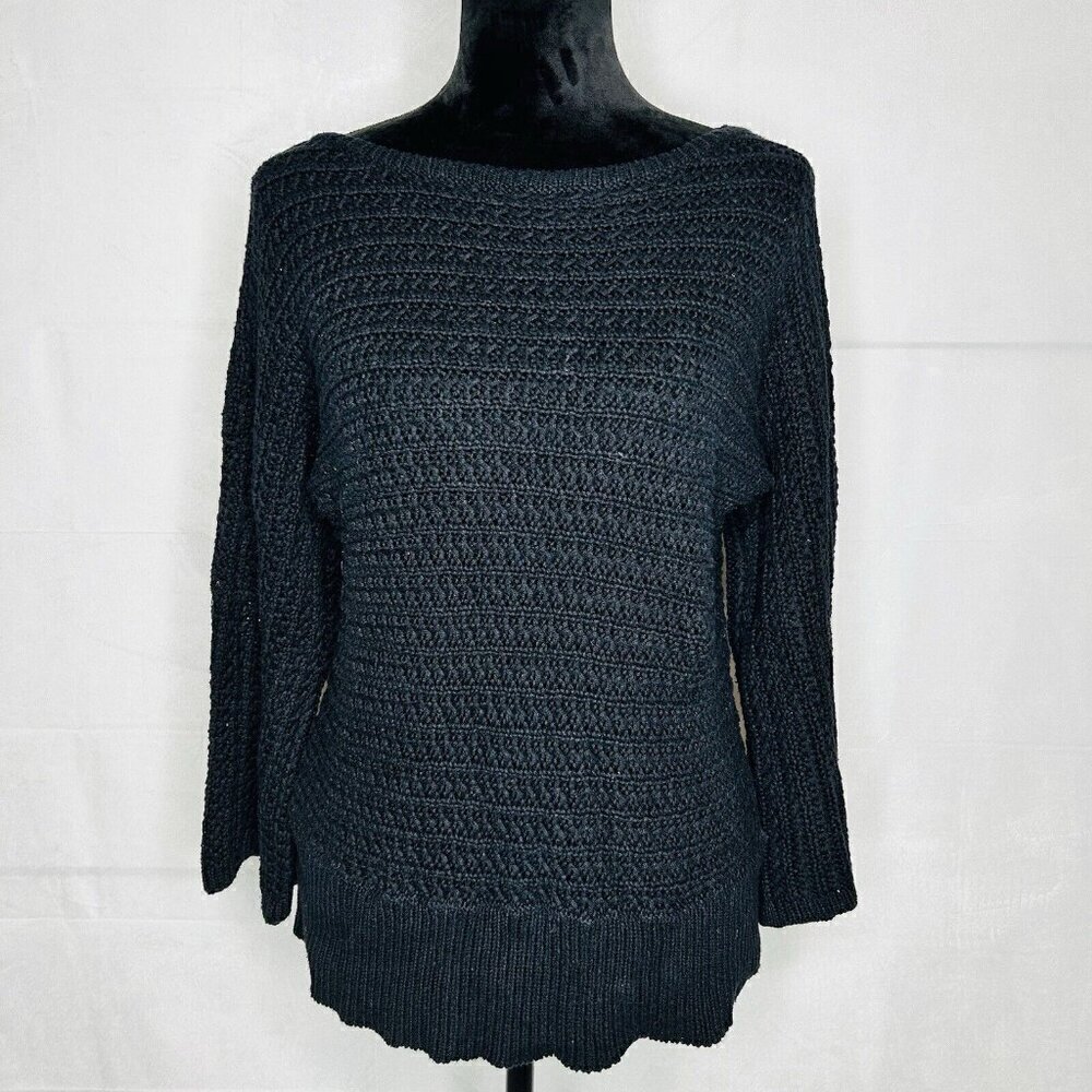 Jones New York Sport Womens Sz S Long Flared Sleeve Sweater Open Knit Black